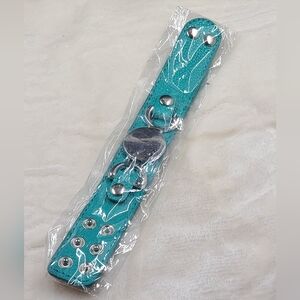 Blue Leather Bracelet With Blank Monogram Plate